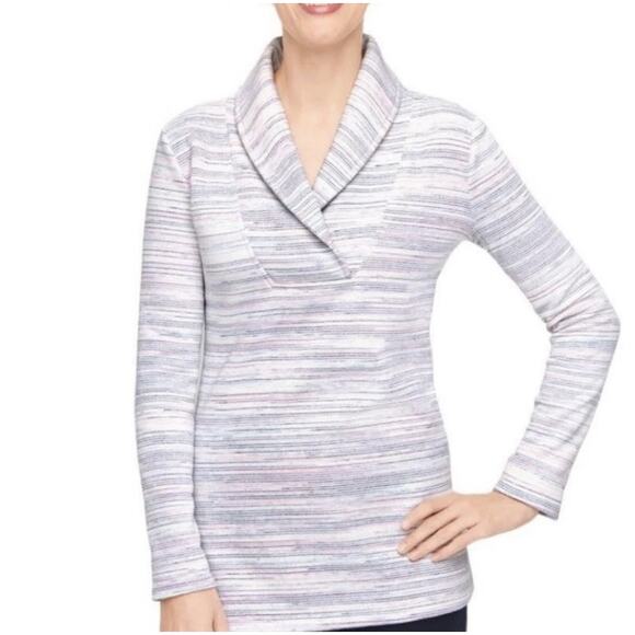 T By Talbots Space Dye Featherweight Fleece Sweatshirt‎ Womens 3X Pink Blue Cowl - Picture 1 of 7